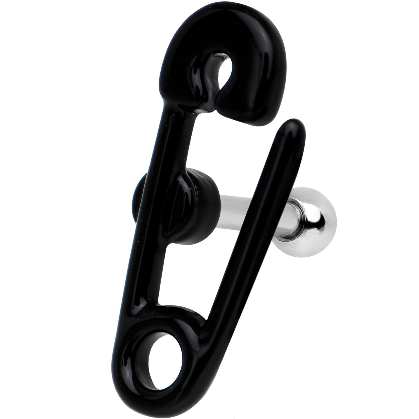 16G 1/4 Black PVD Open Safety Pin Tragus Cartilage Earring