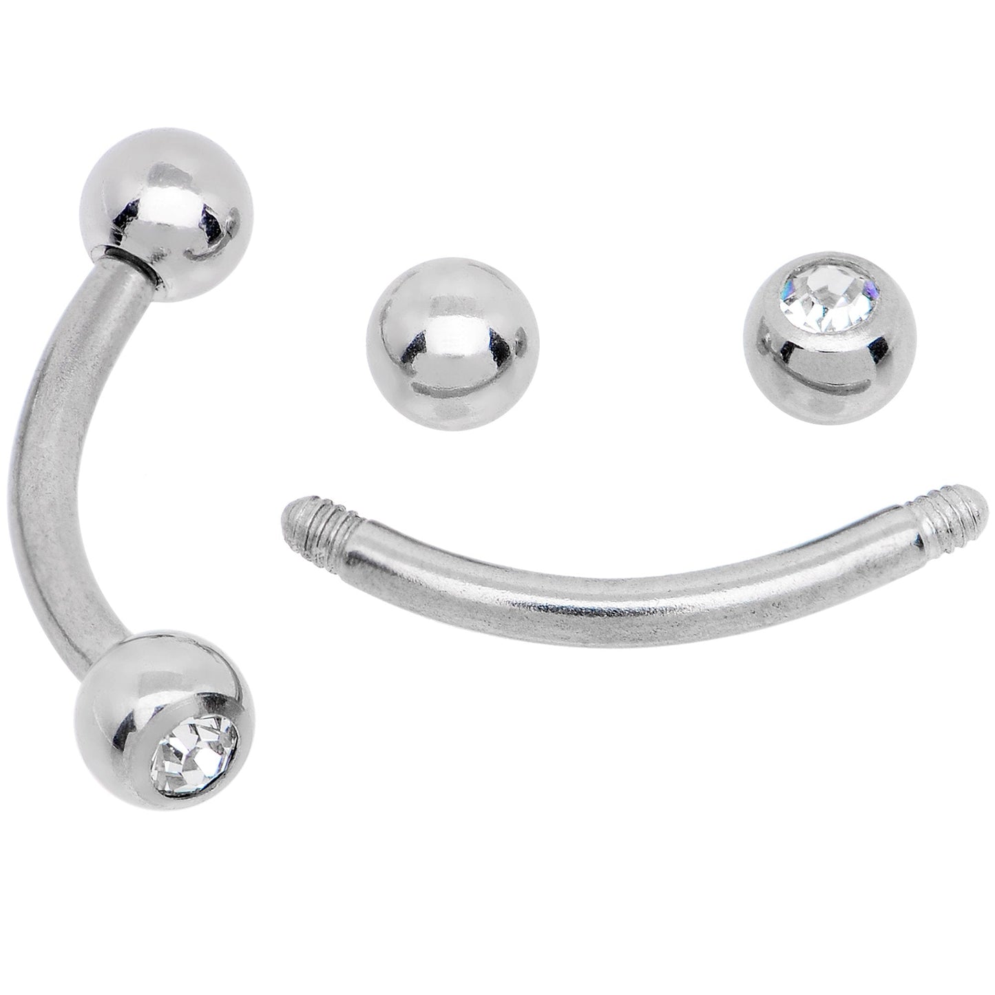 16G 5/16 CZ Gem Internally Threaded Curved Eyebrow Ring Pack Set of 8